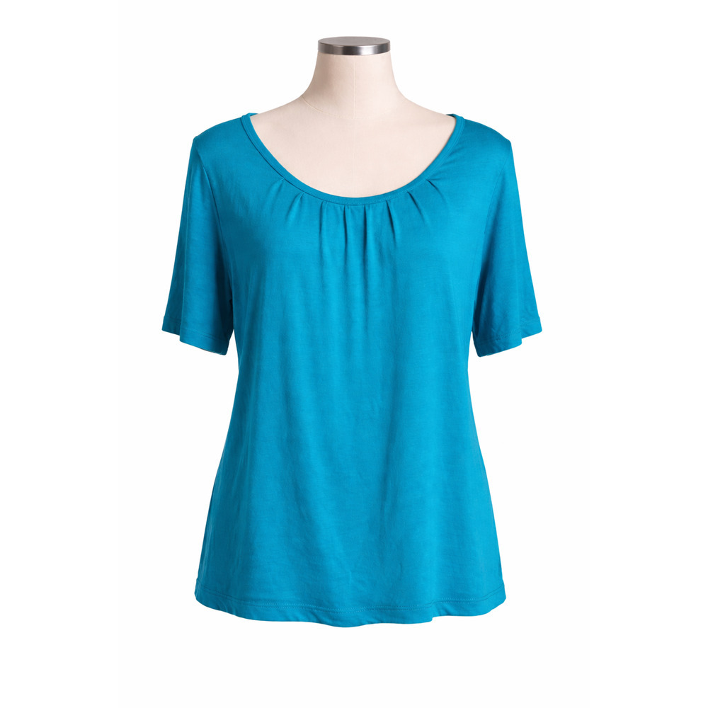 Tahari Teal Modal Stretch Pleated Scoop Neck Drape Blouse XL Peru